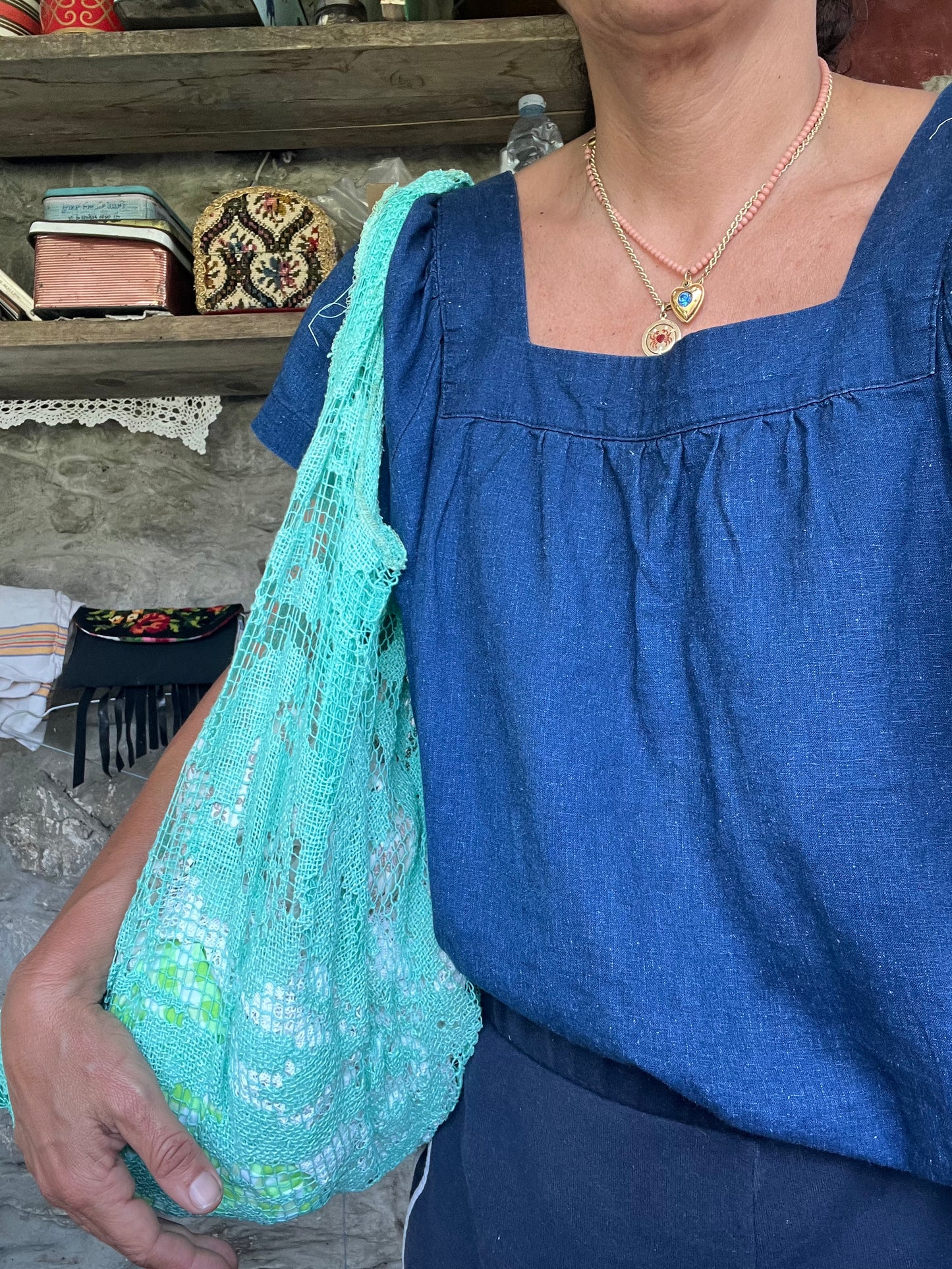 Borsa bohème verde acqua marina