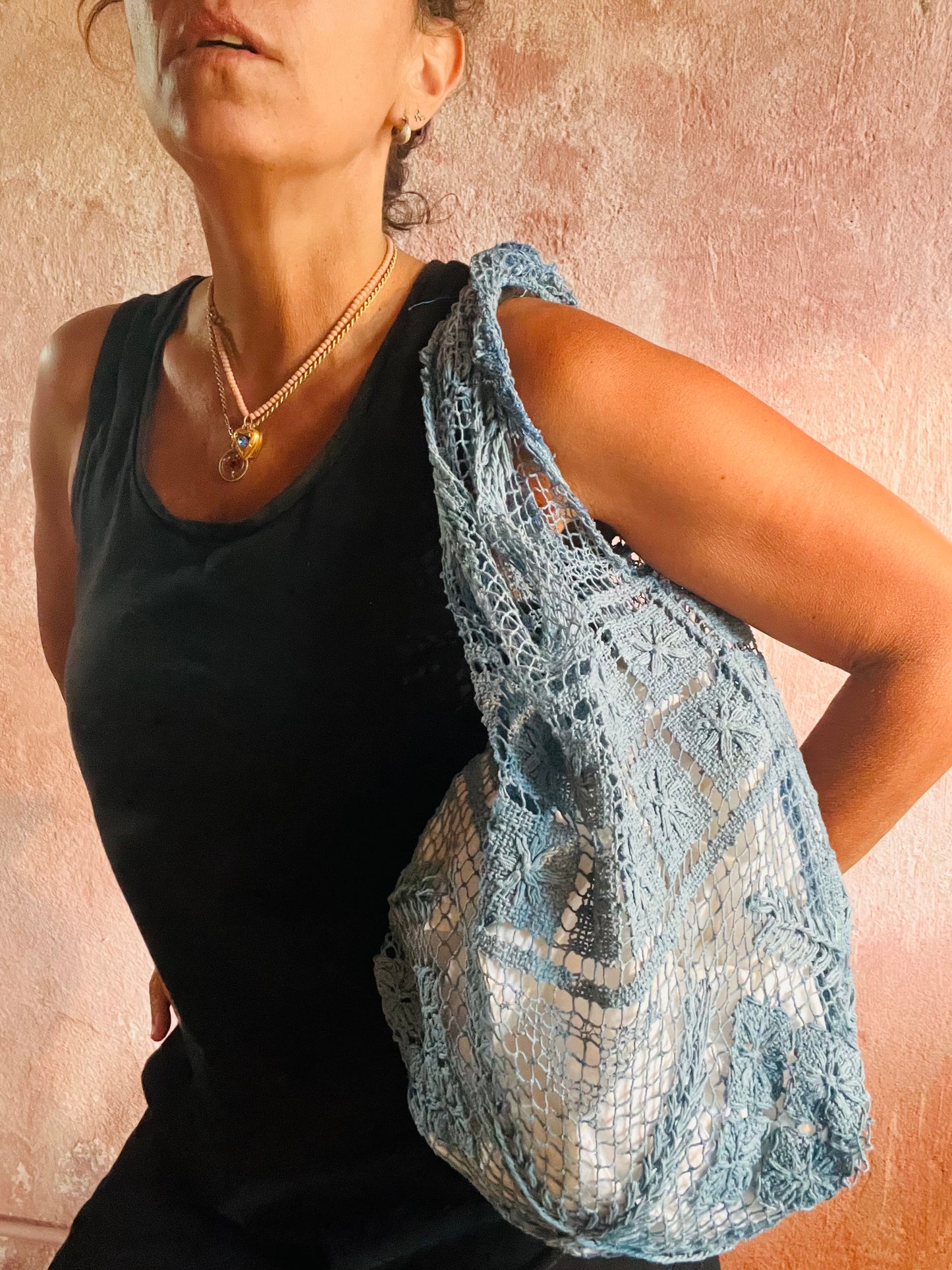 Borsa bohéme azzurro polvere